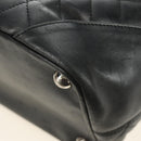 CHANEL Cambon Line Matelasse Tote Bag Leather Black Silver CC Auth 185306V-11