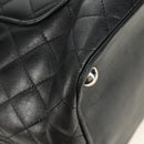 CHANEL Cambon Line Matelasse Tote Bag Leather Black Silver CC Auth 185306V-12