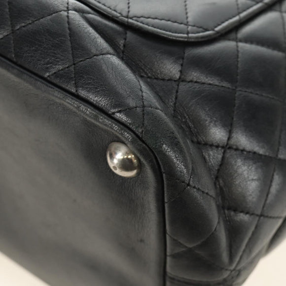 CHANEL Cambon Line Matelasse Tote Bag Leather Black Silver CC Auth 185306V
