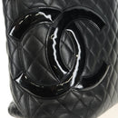 CHANEL Cambon Line Matelasse Tote Bag Leather Black Silver CC Auth 185306V-14