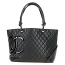 CHANEL Cambon Line Matelasse Tote Bag Leather Black Silver CC Auth 185306V-2