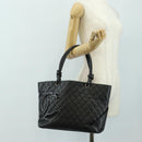 CHANEL Cambon Line Matelasse Tote Bag Leather Black Silver CC Auth 185306V-26