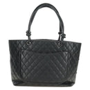 CHANEL Cambon Line Matelasse Tote Bag Leather Black Silver CC Auth 185306V-3