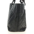 CHANEL Cambon Line Matelasse Tote Bag Leather Black Silver CC Auth 185306V-4
