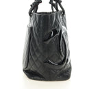 CHANEL Cambon Line Matelasse Tote Bag Leather Black Silver CC Auth 185306V-5