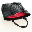 CHANEL Cambon Line Matelasse Tote Bag Leather Black Silver CC Auth 185306V-6