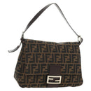 FENDI Zucca Canvas Mamma Baguette Shoulder Bag Black Brown Auth 185309M-1
