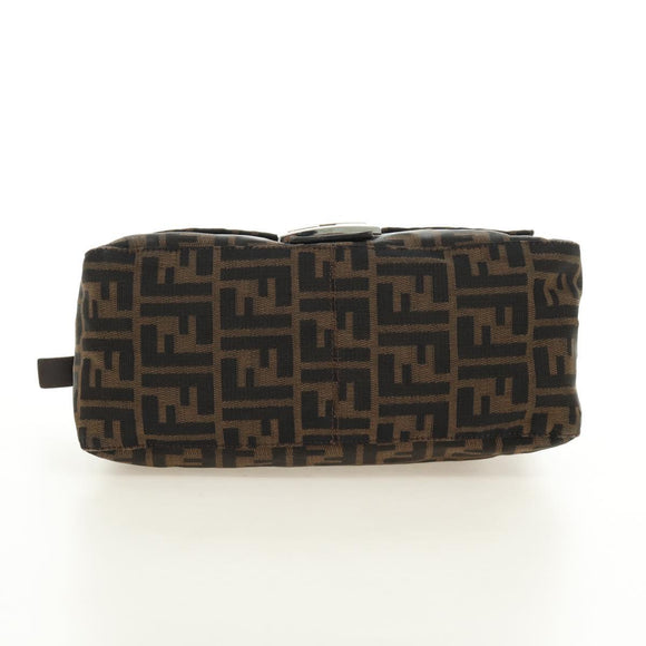 FENDI Zucca Canvas Mamma Baguette Shoulder Bag Black Brown Auth 185309M