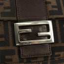 FENDI Zucca Canvas Mamma Baguette Shoulder Bag Black Brown Auth 185309M-20