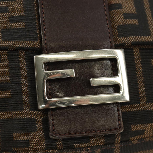FENDI Zucca Canvas Mamma Baguette Shoulder Bag Black Brown Auth 185309M