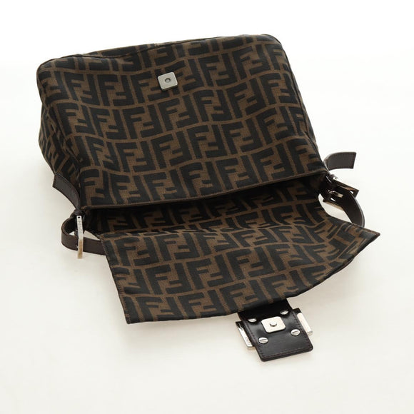 FENDI Zucca Canvas Mamma Baguette Shoulder Bag Black Brown Auth 185309M