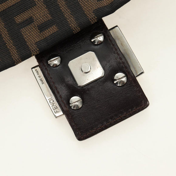 FENDI Zucca Canvas Mamma Baguette Shoulder Bag Black Brown Auth 185309M