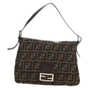 FENDI Zucca Canvas Mamma Baguette Shoulder Bag Black Brown Auth 185309M-13