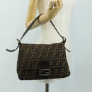 FENDI Zucca Canvas Mamma Baguette Shoulder Bag Black Brown Auth 185309M-28