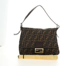FENDI Zucca Canvas Mamma Baguette Shoulder Bag Black Brown Auth 185309M-12