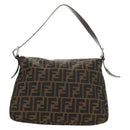 FENDI Zucca Canvas Mamma Baguette Shoulder Bag Black Brown Auth 185309M-2
