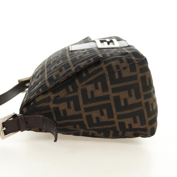 FENDI Zucca Canvas Mamma Baguette Shoulder Bag Black Brown Auth 185309M