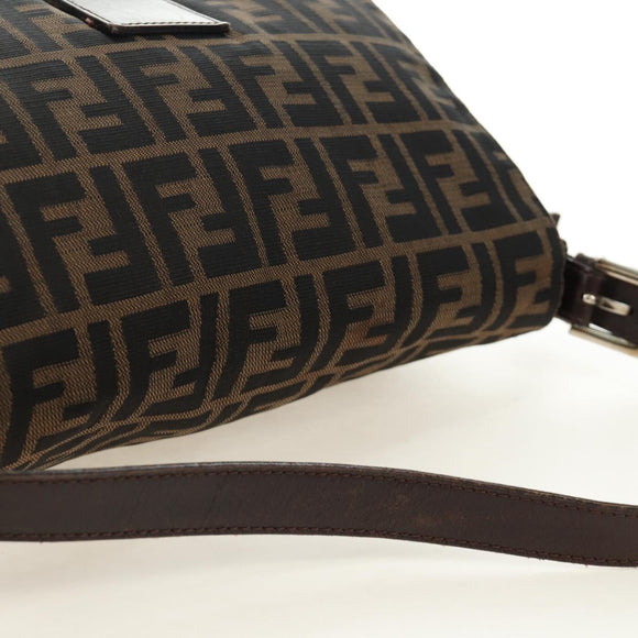FENDI Zucca Canvas Mamma Baguette Shoulder Bag Black Brown Auth 185309M