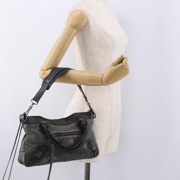 BALENCIAGA The First Hand Bag Leather 2way Gray 103208 Auth 185310A