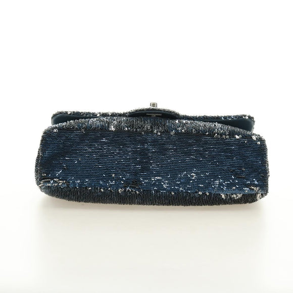 CHANEL Coco Cuba Chain Shoulder Bag Sequin Blue Silver CC Auth 185311SM