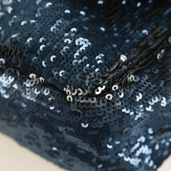 CHANEL Coco Cuba Chain Shoulder Bag Sequin Blue Silver CC Auth 185311SM
