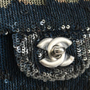 CHANEL Coco Cuba Chain Shoulder Bag Sequin Blue Silver CC Auth 185311SM-22