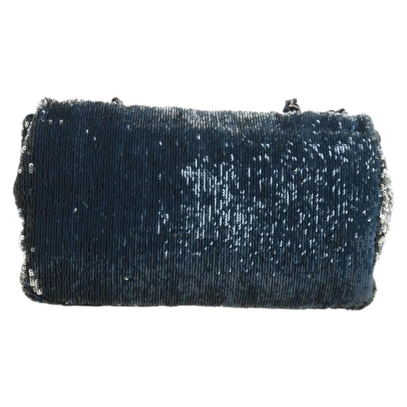 CHANEL Coco Cuba Chain Shoulder Bag Sequin Blue Silver CC Auth 185311SM