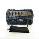 CHANEL Coco Cuba Chain Shoulder Bag Sequin Blue Silver CC Auth 185311SM-12