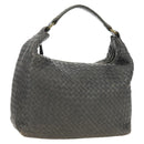 BOTTEGA VENETA INTRECCIATO Shoulder Bag Leather Gray Gold Auth 185312M-1