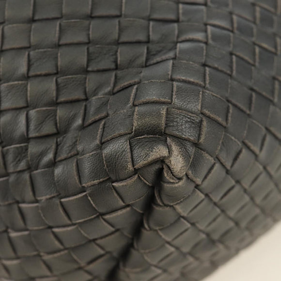 BOTTEGA VENETA INTRECCIATO Shoulder Bag Leather Gray Gold Auth 185312M