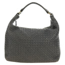 BOTTEGA VENETA INTRECCIATO Shoulder Bag Leather Gray Gold Auth 185312M-13