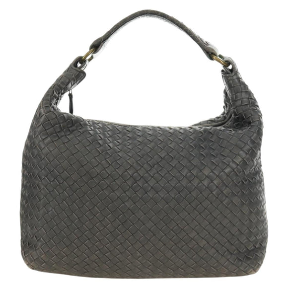 BOTTEGA VENETA INTRECCIATO Shoulder Bag Leather Gray Gold Auth 185312M