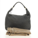 BOTTEGA VENETA INTRECCIATO Shoulder Bag Leather Gray Gold Auth 185312M-12