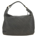 BOTTEGA VENETA INTRECCIATO Shoulder Bag Leather Gray Gold Auth 185312M-2