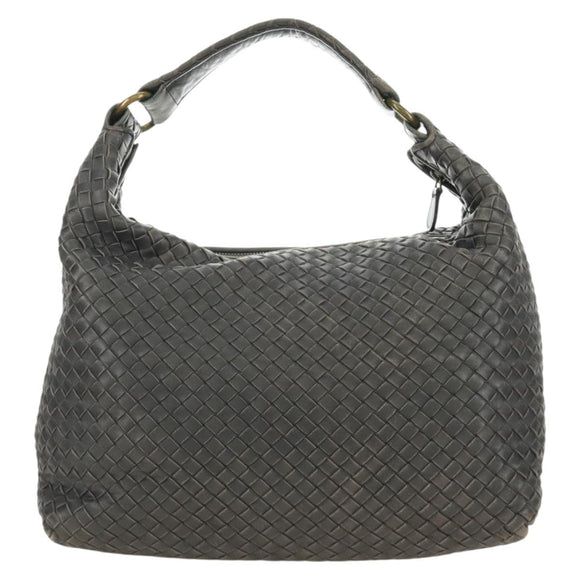 BOTTEGA VENETA INTRECCIATO Shoulder Bag Leather Gray Gold Auth 185312M