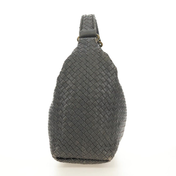 BOTTEGA VENETA INTRECCIATO Shoulder Bag Leather Gray Gold Auth 185312M