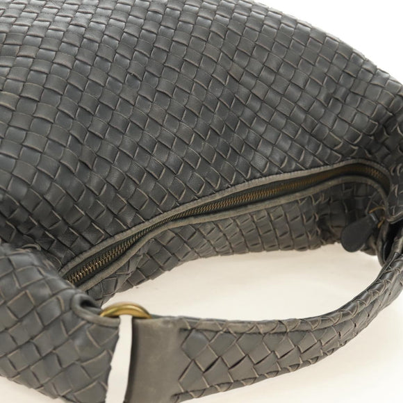 BOTTEGA VENETA INTRECCIATO Shoulder Bag Leather Gray Gold Auth 185312M