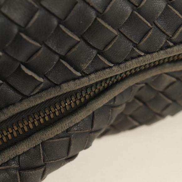 BOTTEGA VENETA INTRECCIATO Shoulder Bag Leather Gray Gold Auth 185312M
