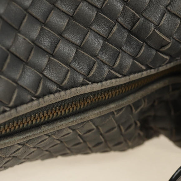 BOTTEGA VENETA INTRECCIATO Shoulder Bag Leather Gray Gold Auth 185312M