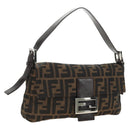 FENDI Zucca Canvas Mamma Baguette Shoulder Bag Black Brown Auth 185313M-1