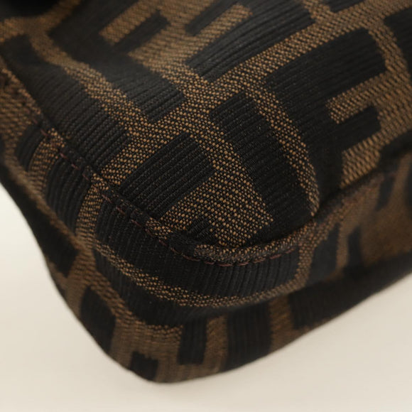 FENDI Zucca Canvas Mamma Baguette Shoulder Bag Black Brown Auth 185313M