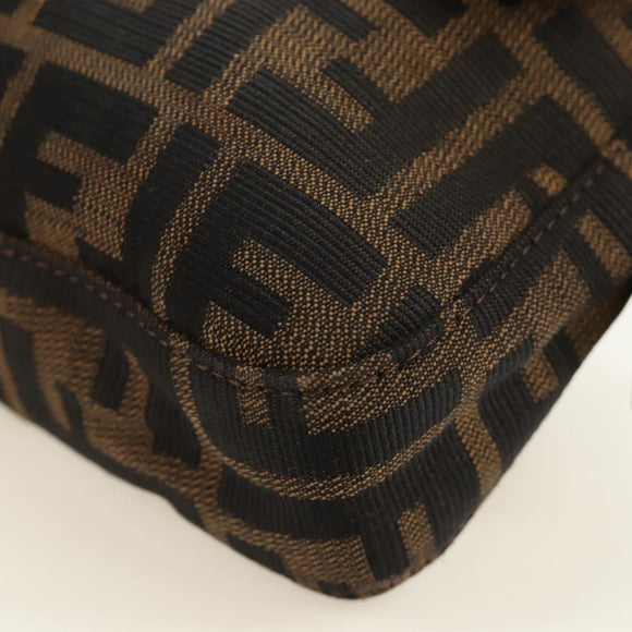 FENDI Zucca Canvas Mamma Baguette Shoulder Bag Black Brown Auth 185313M