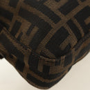 FENDI Zucca Canvas Mamma Baguette Shoulder Bag Black Brown Auth 185313M-17