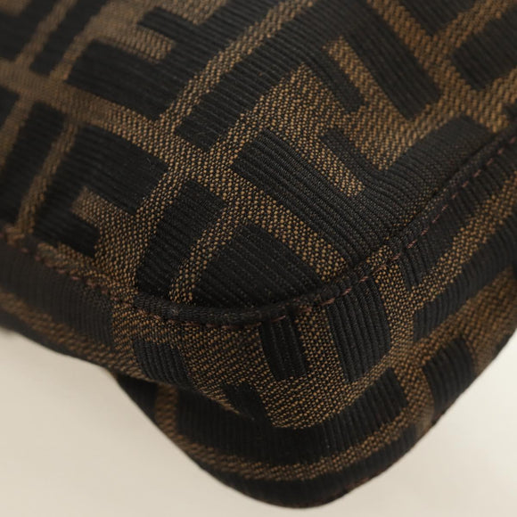 FENDI Zucca Canvas Mamma Baguette Shoulder Bag Black Brown Auth 185313M