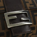 FENDI Zucca Canvas Mamma Baguette Shoulder Bag Black Brown Auth 185313M-19