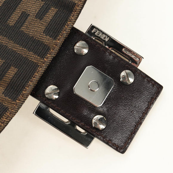 FENDI Zucca Canvas Mamma Baguette Shoulder Bag Black Brown Auth 185313M