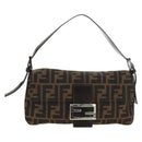 FENDI Zucca Canvas Mamma Baguette Shoulder Bag Black Brown Auth 185313M-13