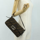 FENDI Zucca Canvas Mamma Baguette Shoulder Bag Black Brown Auth 185313M-26