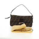 FENDI Zucca Canvas Mamma Baguette Shoulder Bag Black Brown Auth 185313M-12