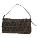 FENDI Zucca Canvas Mamma Baguette Shoulder Bag Black Brown Auth 185313M-2